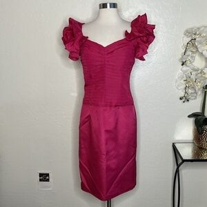 Vintage Positively ELLYN Hot Pink Satin Ruche Ruffle Dress 5-6